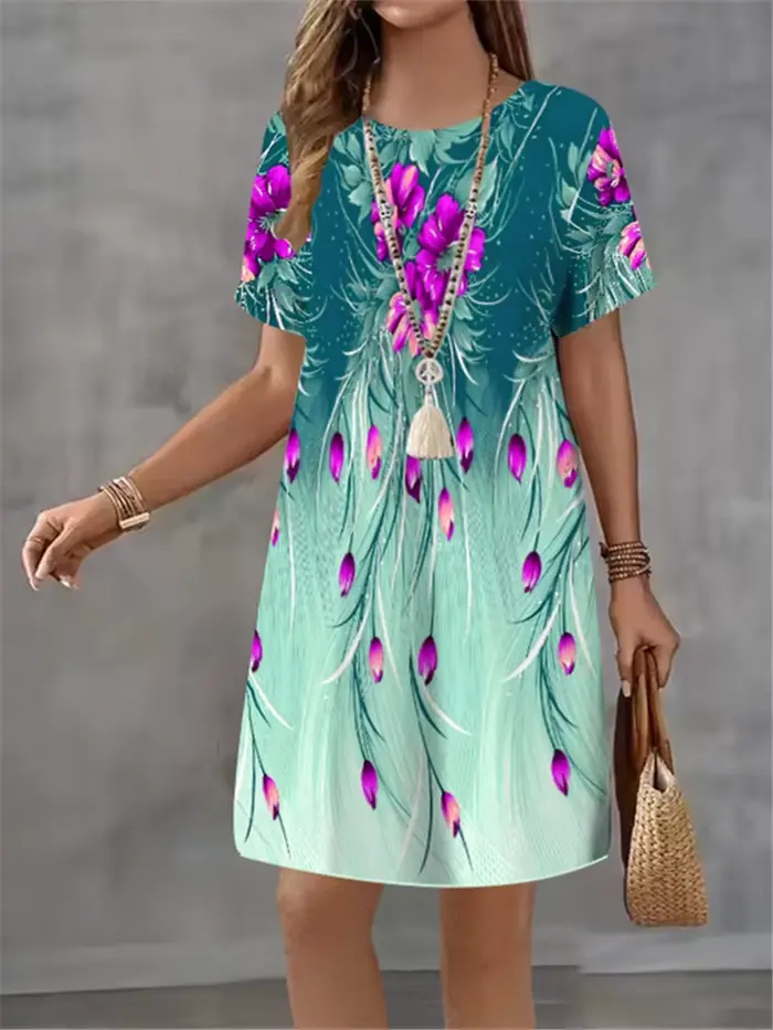 Robe fleur imprimé polyester décontractée à manches courtes pour femmes été élégante ocassions spéciales
