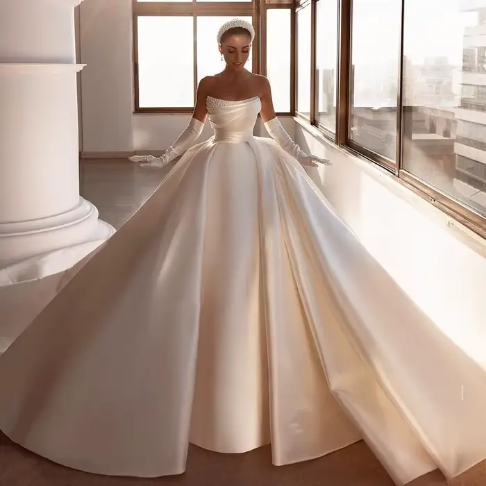 Eightree-Robe de mariée élégante en satin, robe de Rhde mariage, perles, patients modernes, plage, r