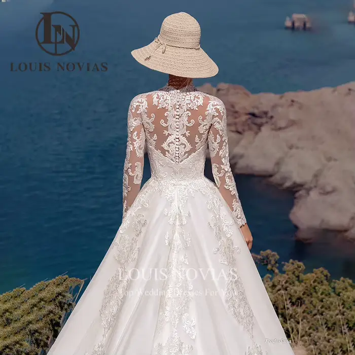 Modiis-Robe de mariée A-Line à manches longues et col rond