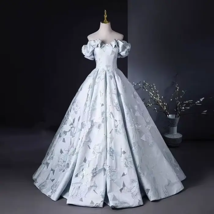 Robe Quinceanera florale bleue, épaules dénudées, brodée, élégante, robe de bal de princesse, nouvel