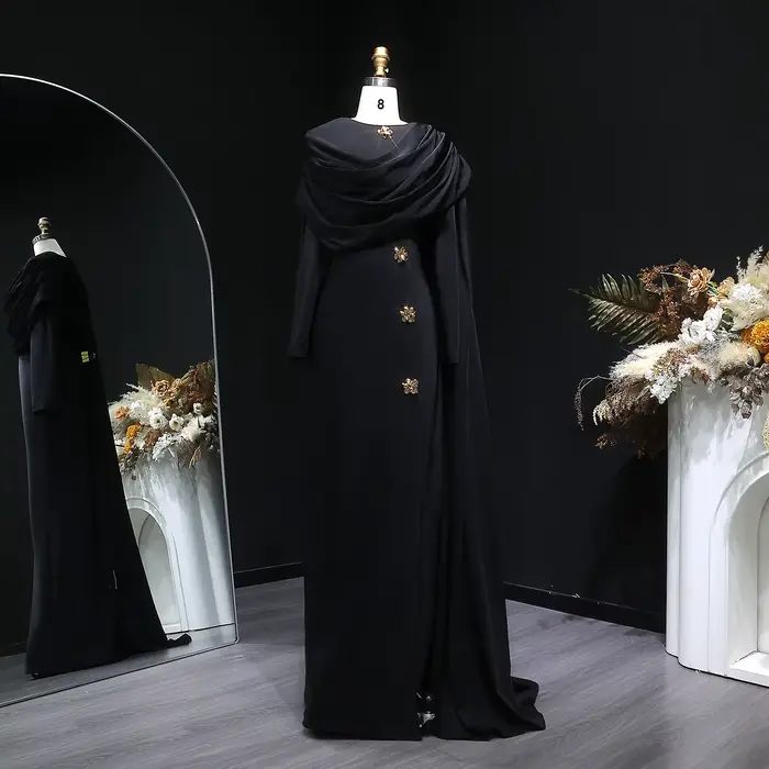 Robe de soirée sirène Sharon Said style Dubaï avec cape et manches longues pour mariage et fête en polyester élégante à offrir pour femme occasions spéciales