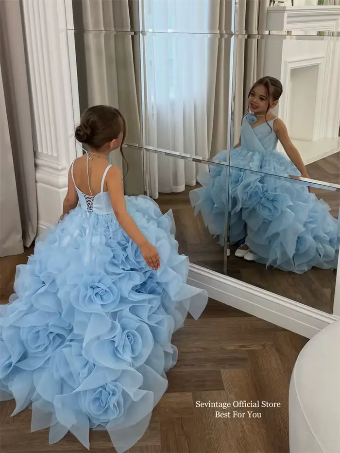Sevintage – robes à fleurs bleues pour filles