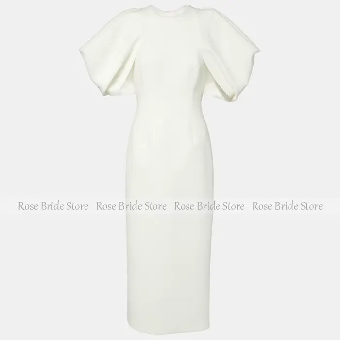 Robe de soirée cocktail pour femme en polyester tricoté coupe droite col rond élégante pour mariage et événement spécial ivoire