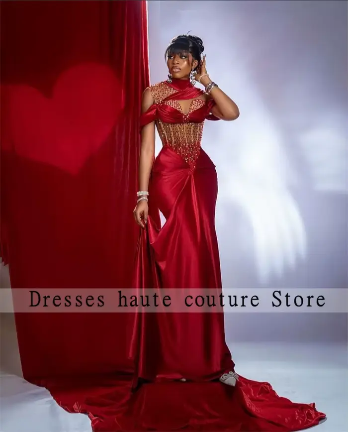 Robes de soirée sirène en satin bordeaux Aso Ebi 2026 – Élégante robe de mariée personnalisée pour f