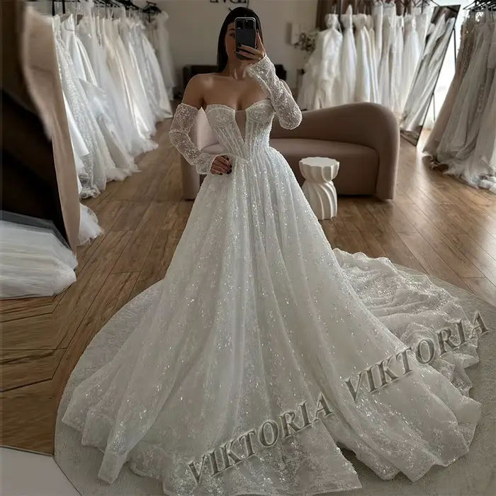 Robes de mariée en dentelle scintillante VIKTORIA pour femmes