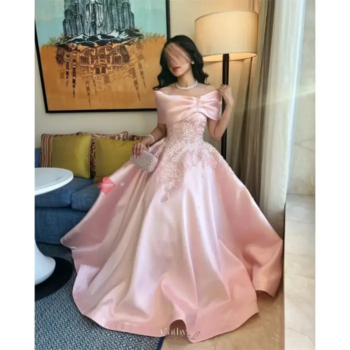 Cathy personnalisé rose épaules dénudées paillettes Appliques robes de bal a-ligne à lacets vestidos de noiva robe de soirée sans manches