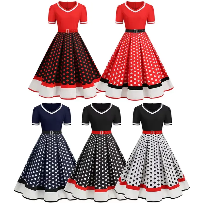 Robe de Soirée Rétro Vintage Polyester Imprimé à Pois Pour Femmes Occasions Spéciales Style Hepburn Pin Up Rockabilly