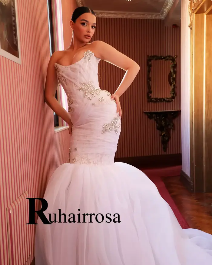 Ruhair mode sirène robes De mariée dentelle Appliques strass Corset chérie robe