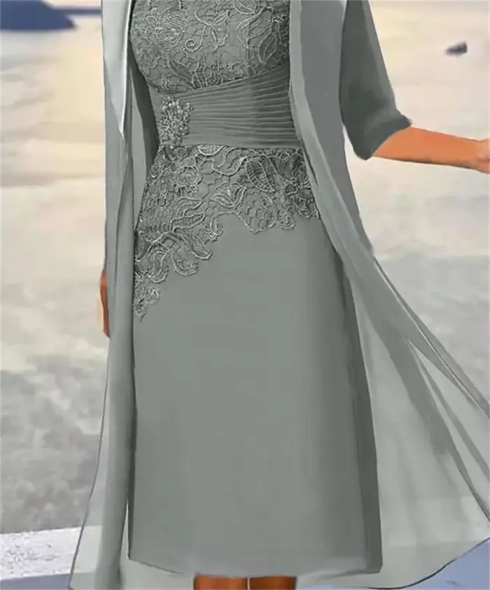 Robe de mère de la mariée en mousseline bleu poussiére