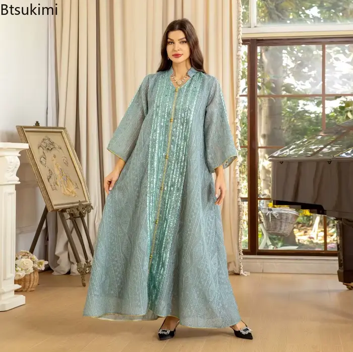 Robe de soirée marocaine abaya de luxe à sequins pour femmes occasions spéciales mode musulmane élégante et sophistiquée polyester légèrement extensible toutes les saisons
