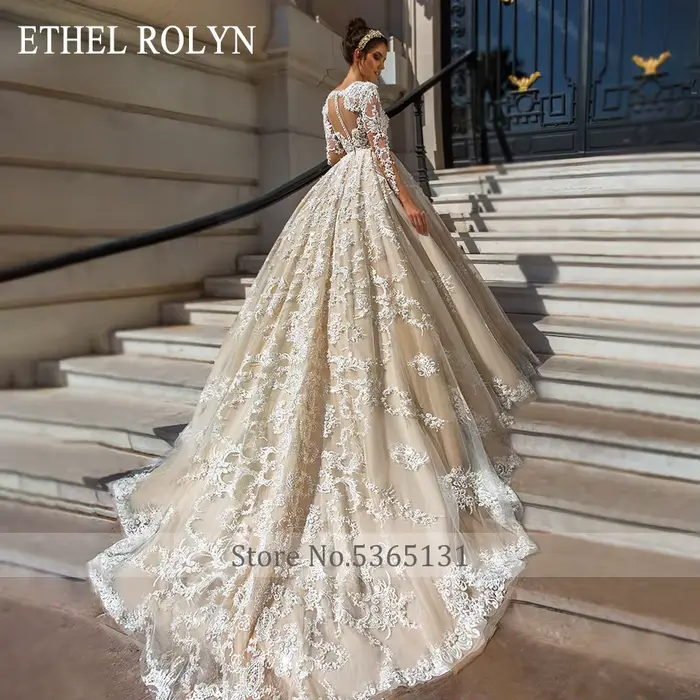ETHEL ROLYN robes De mariée De luxe pour les femmes perlée dentelle Appliques Sexy col en v profond princesse