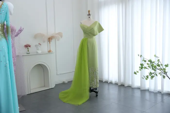 Sharon Said-Robe de Soirée avec Surjupe pour Femme Arabe, Tenue de Mariage, Couleur Vert Sauge, Pers