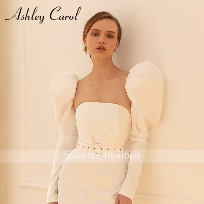 Ashley Carol-Robe de Mariée en Satin avec Manches sulf