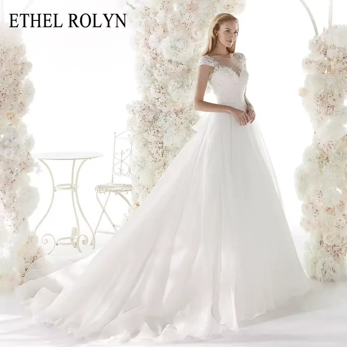 ETHEL ROLYN Sexy col en v courte robe De mariée Vintage perles Appliques robes De mariée a-ligne rob