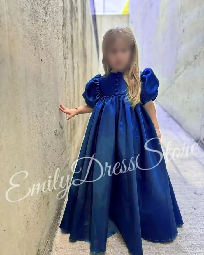 Robe à fleurs vertes personnalisée pour filles, robe bouffante à manches courtes, première communion, anniversaire, mariage, tulle, longueur au sol, option de personnalisation
