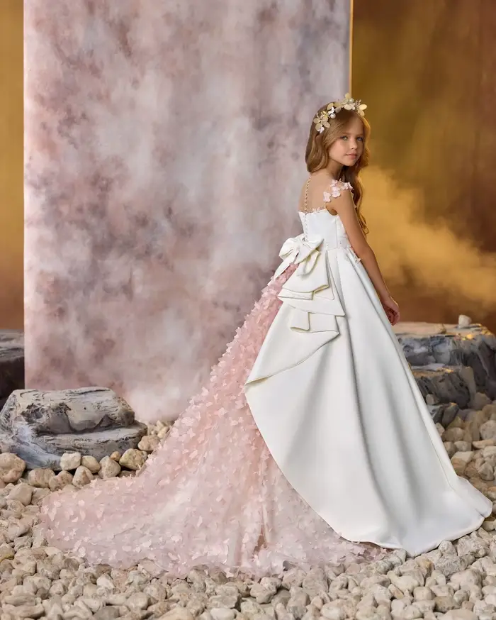 Robe à fleurs blanches élégante pour filles premier communion mariage anniversaire occaions spéciales demoiselle d'honneur tulle perles cristal volants