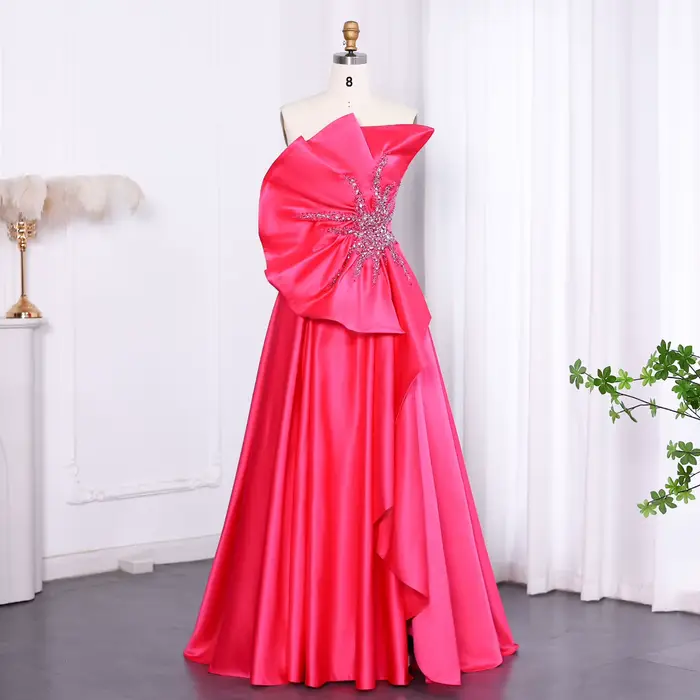 Sharon Said superbe robe de soirée en Satin Fuchsia avec fente festonnée arabe dubaï femmes robes de