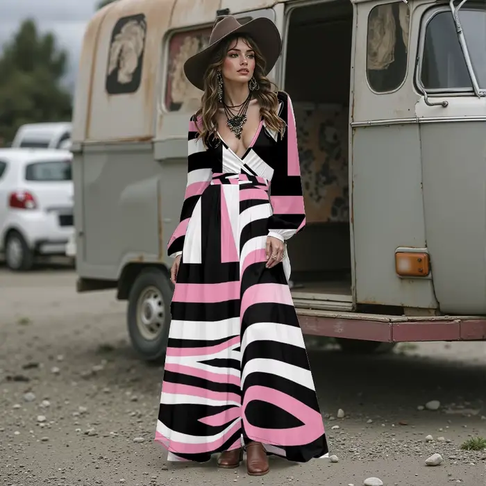 Robe longue style rétro des années 70 pour femme