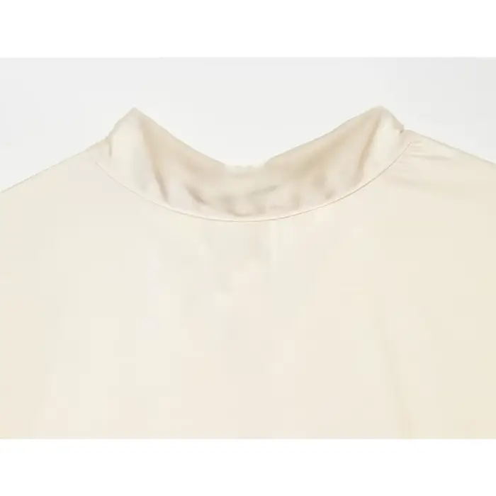 Robe midi fluide femme été 2026 col montant manches courtes élégante décontractée polyester blanc crème occassions spéciales