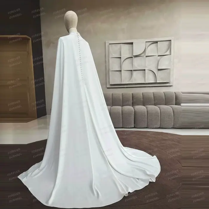 Robe de mariée musulmane simple en polyester satiné avec détails drapés, froncés et plissés pour femmes occasions spéciales