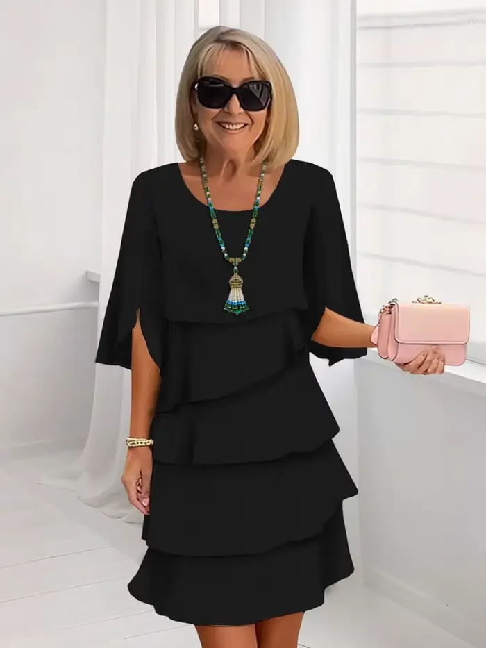 Robe mi-longue élégante en polyester ample et col rond pour femmes occasions spéciales été