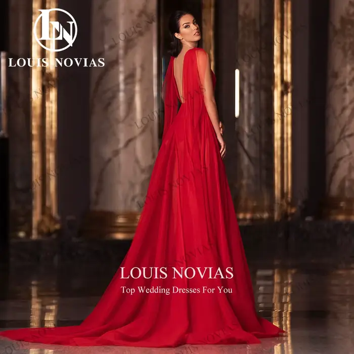 Robe de soirée rouge élégante en microfibre et LYCRA pour femmes, col en V profond, rubans dos nu, longueur au sol, pour cocktail et événements spéciaux