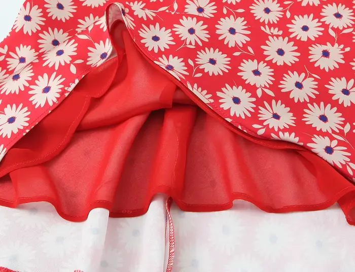 Robe d'été femme en polyester rouge à motifs marguerite col cœur sans manches mini trapèze pour occasions spéciales