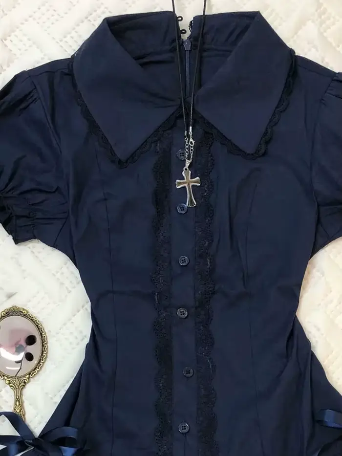 Robe bleue Style Preppy Vintage