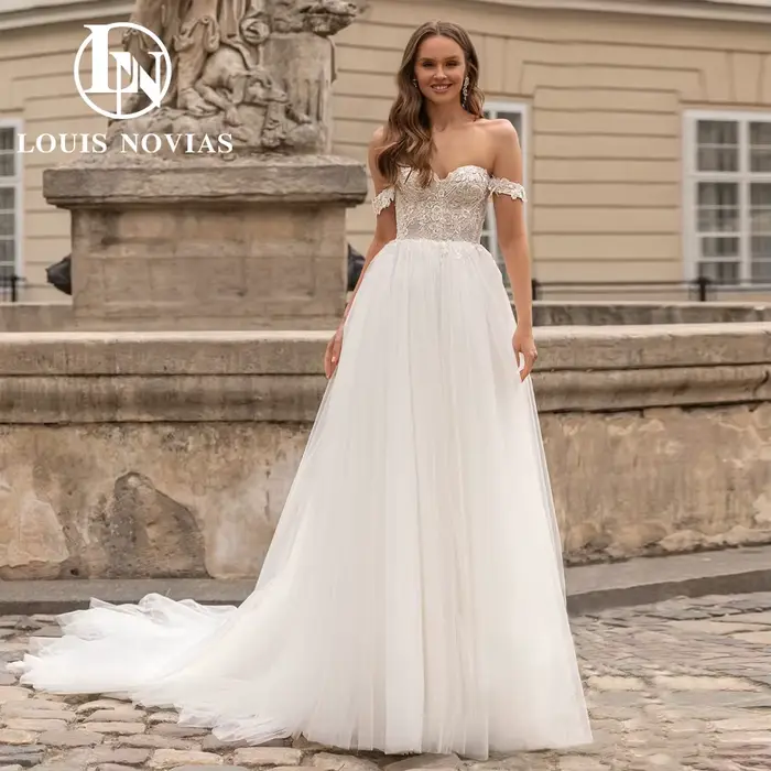 Modis-Robe de mariée A-ligne en tulle pour les patients romantiques, robe dos nu, chérie perlée, hor