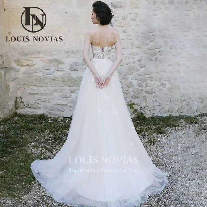 Modiis-Robe de mariée A-ligne avec appliques perlées exquises