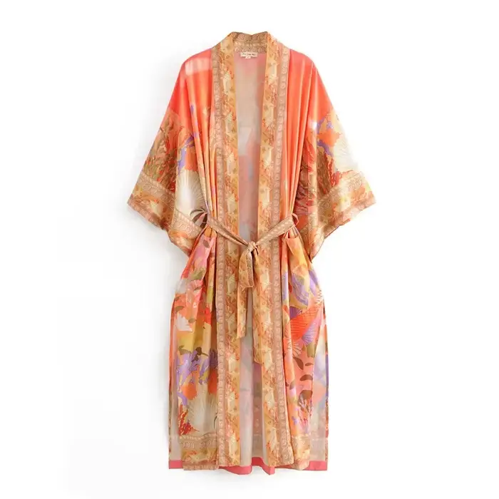 Mod ie-Robe kimono à manches chauve-souris pour femme, imprimé floral cheval, style bohème, col en V