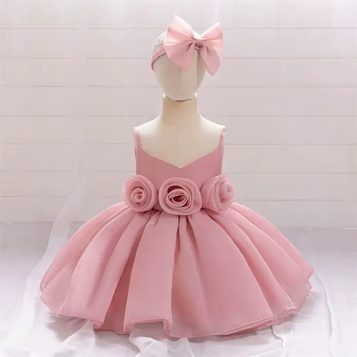 Robe de Cérémonie Rose à Grandes Fleurs pour Bébé Fille