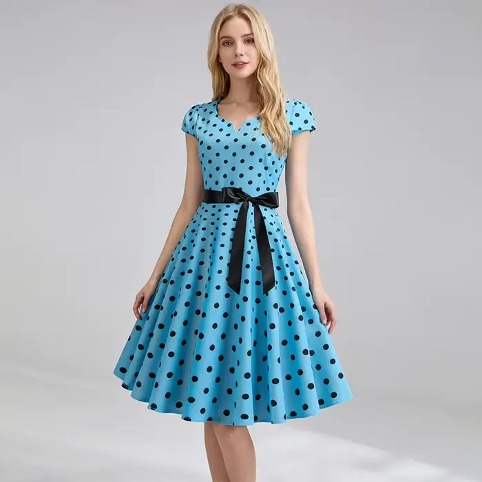 Femmes Vintage années 1950 60 à pois grande Robe trapèze esthétique nœud papillon ceinture