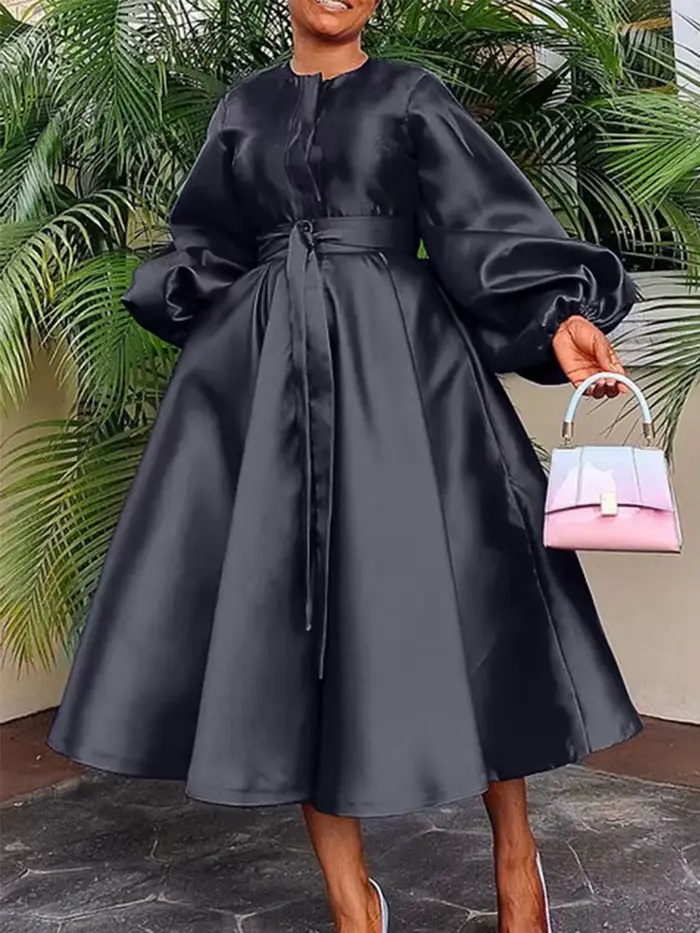 Robe longue vintage en satin pour femme, manches lanterne, robe d'anniversaire élégante, vente en gr