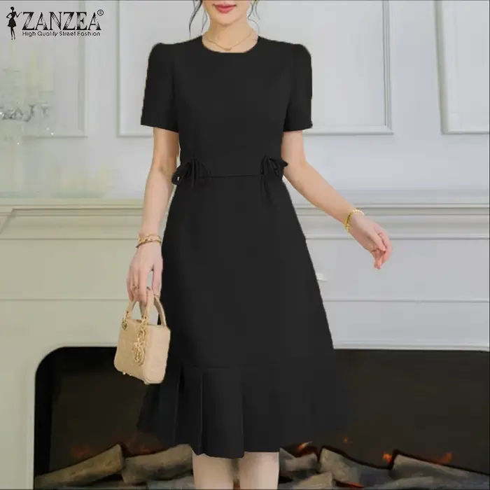 ZANZEA femmes robes de soirée été à manches courtes coréen genou longueur Robe d'été 2025 mode pliss