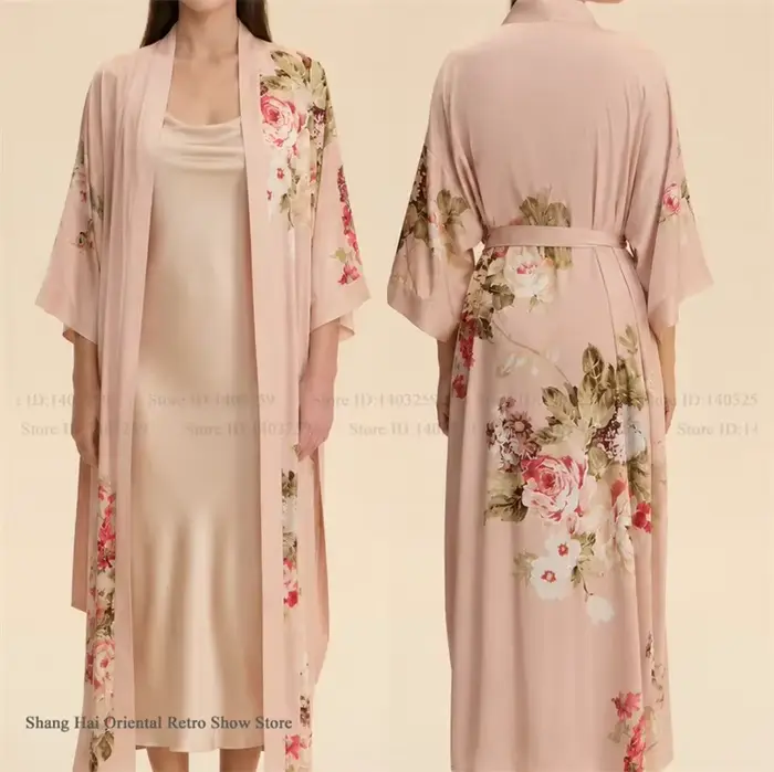Ensemble 2 pièces de vêtements d'intérieur pour femme : Robe longue élégante à imprimé floral