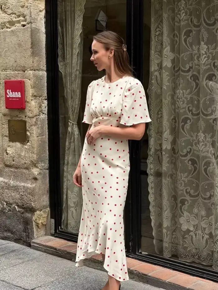 Robe Mixi à pois blancs et rouges pour femmes