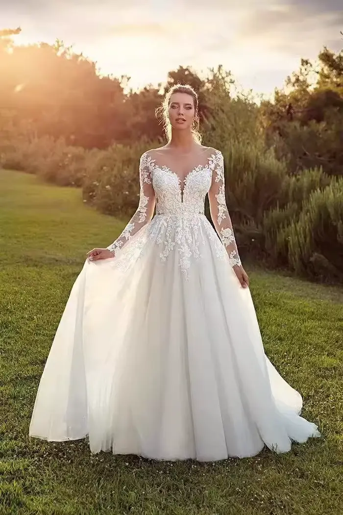 Robe de mariée légère à manches longues, Simple et Super féerique, dos nu, Photo de voyage, aminciss