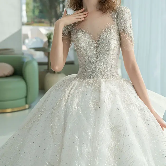 Robe de Mariée à Lacets, Grande Taille, Manches Courtes, Personnalisée, de Haute Qualité, Robes de Princesse, Bal, Nouvelle Collection