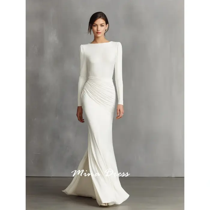 Robe de bal blanche personnalisée en fibre de bambou et coton, satinée, avec soutien-gorge intégré pour femmes, pour occasions spéciales et soirées formelles