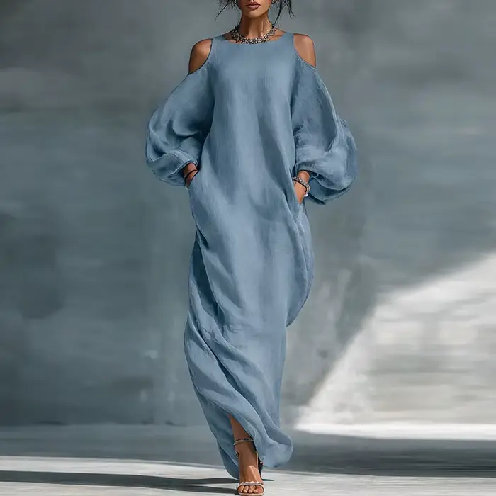 Robe longue bohème pour femme, style vacances, sexy, épaules dénudées, manches lanternes, collection