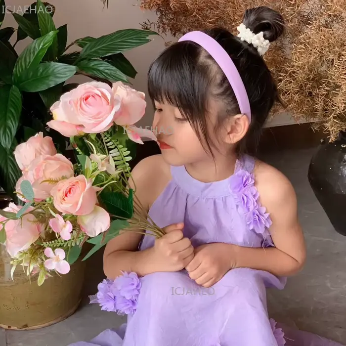 Nouvelles Robes Assorties Mère-Fille Style Français Tenues Familiales Femmes Filles Robe Longue Maxi d'Été Col Halter