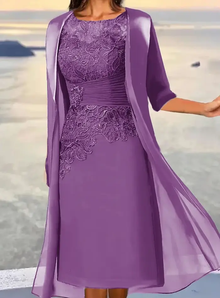 Robe de mère de la mariée classique brodée élégante à manches trois-quarts pour femmes occasions spéciales