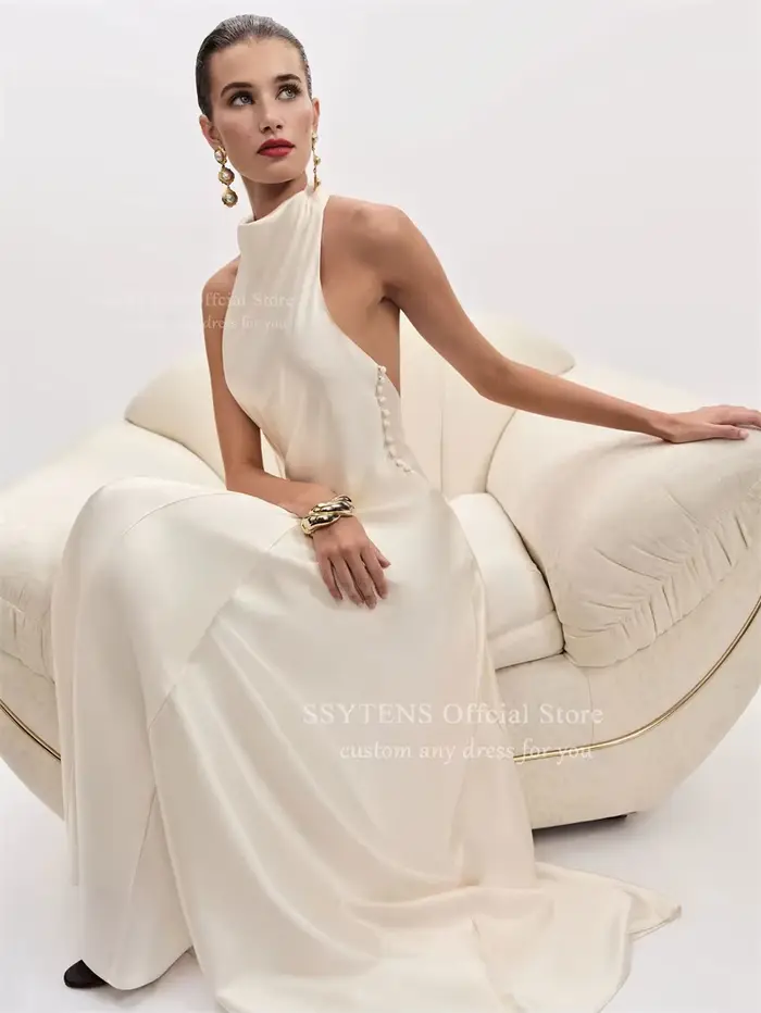 SSYTENS Robes de mariée civiles sexy dos nu en satin de soie