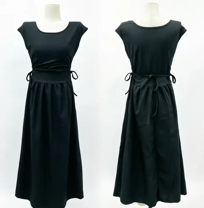 Robe longue noire ajustée de style français pour femmes