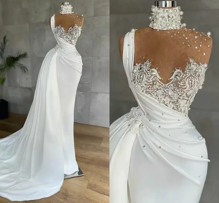 Robe de Mariée Sirène Personnalisée avec Perles et Cristaux Appliqués pour Femmes Toutes Occasions Spéciales
