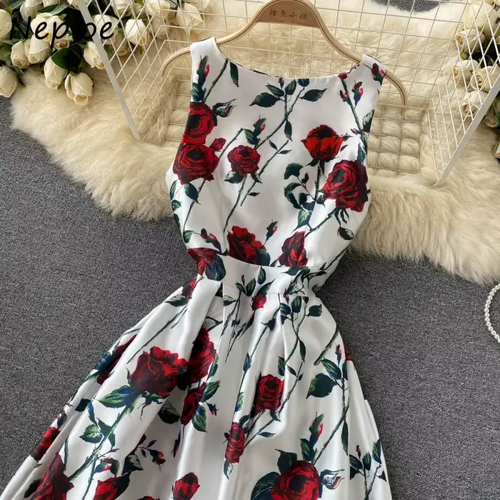 Neploe-Robe Rétro à Imprimé Floral pour Femme