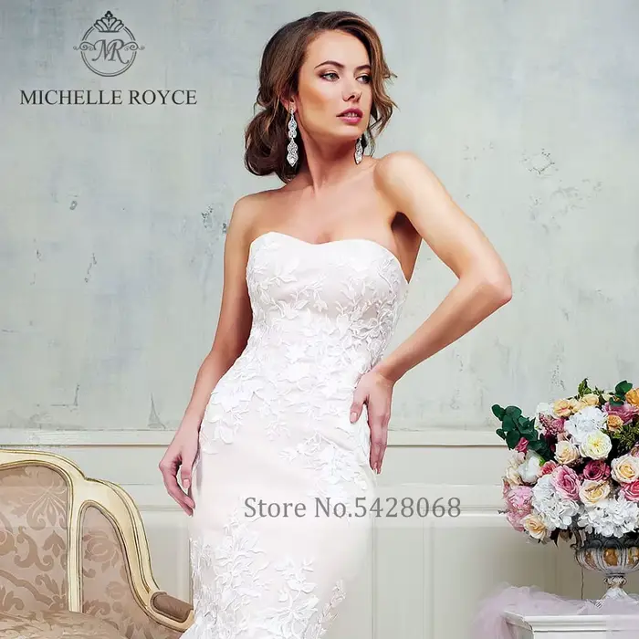 Michelle Royce sirène robes De mariée pour les femmes Sexy bretelles Appliques à lacets chapelle Train