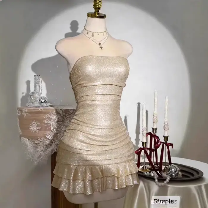 Robe tube asymétrique à sequins brillants pour femme