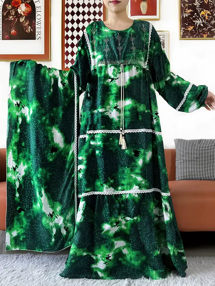 Robe Kashkha Dubaï en Coton Fleuri Style Bohème Décontracté Polyvalent Occasions Spéciales